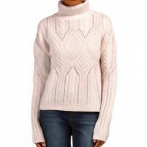 Magaschoni Tan Cashmere And Wool Turtleneck Cable Sweater Large New Without Tag!